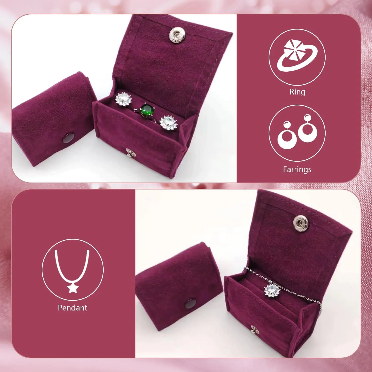 Compact Velvet Ring Box with Plush Interior and Exterior - Keep Your Rings Safe and Stylish On-The-Go. Ideal Gift for Women, Wife, Mom, Daughter, and Friends(Red)