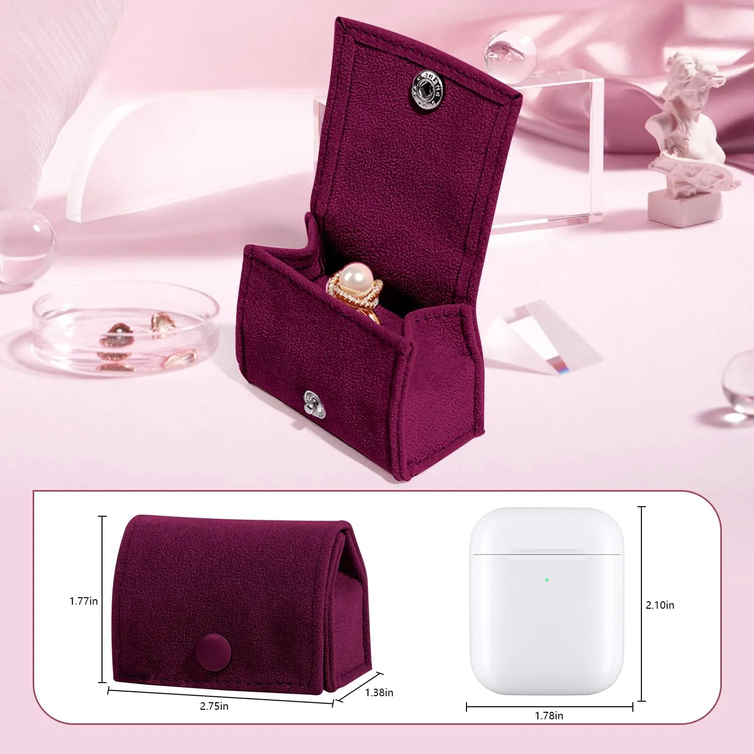 Compact Velvet Ring Box with Plush Interior and Exterior - Keep Your Rings Safe and Stylish On-The-Go. Ideal Gift for Women, Wife, Mom, Daughter, and Friends(Red)