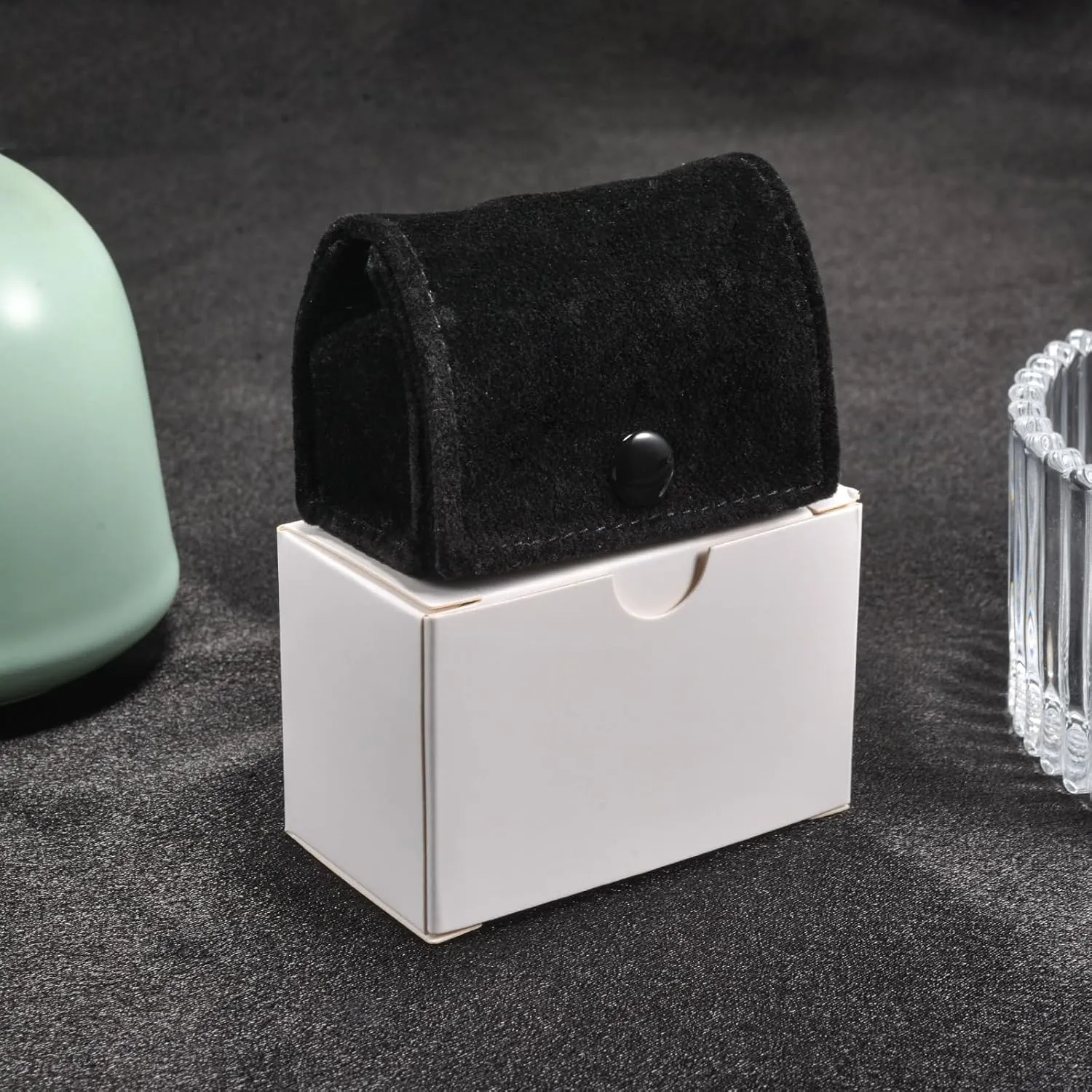 Compact Velvet Ring Box with Plush Interior and Exterior - Keep Your Rings Safe and Stylish On-The-Go Ideal Gift for Women Wife Mom Mother Daughter Best Friend Bestie Aunt Niece (Black)