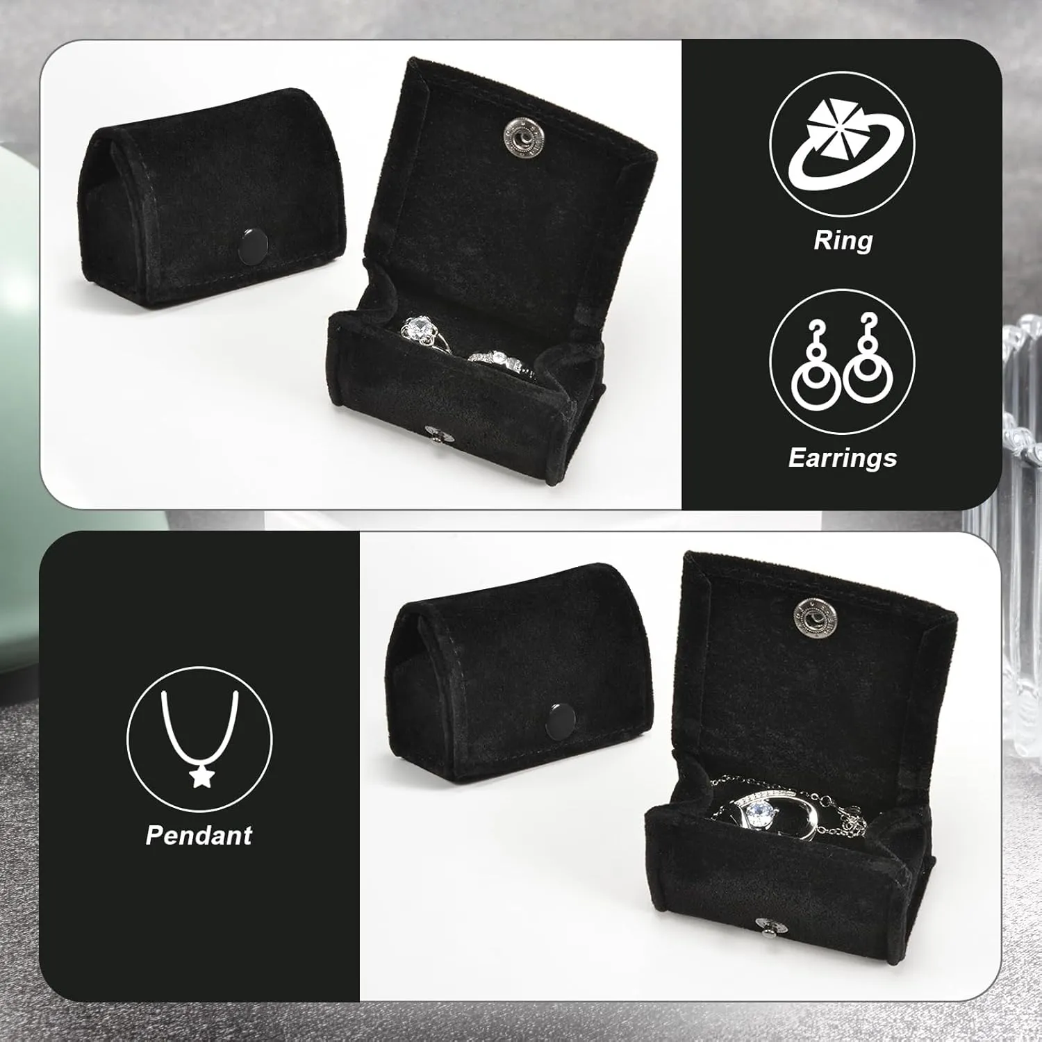 Compact Velvet Ring Box with Plush Interior and Exterior - Keep Your Rings Safe and Stylish On-The-Go Ideal Gift for Women Wife Mom Mother Daughter Best Friend Bestie Aunt Niece (Black)