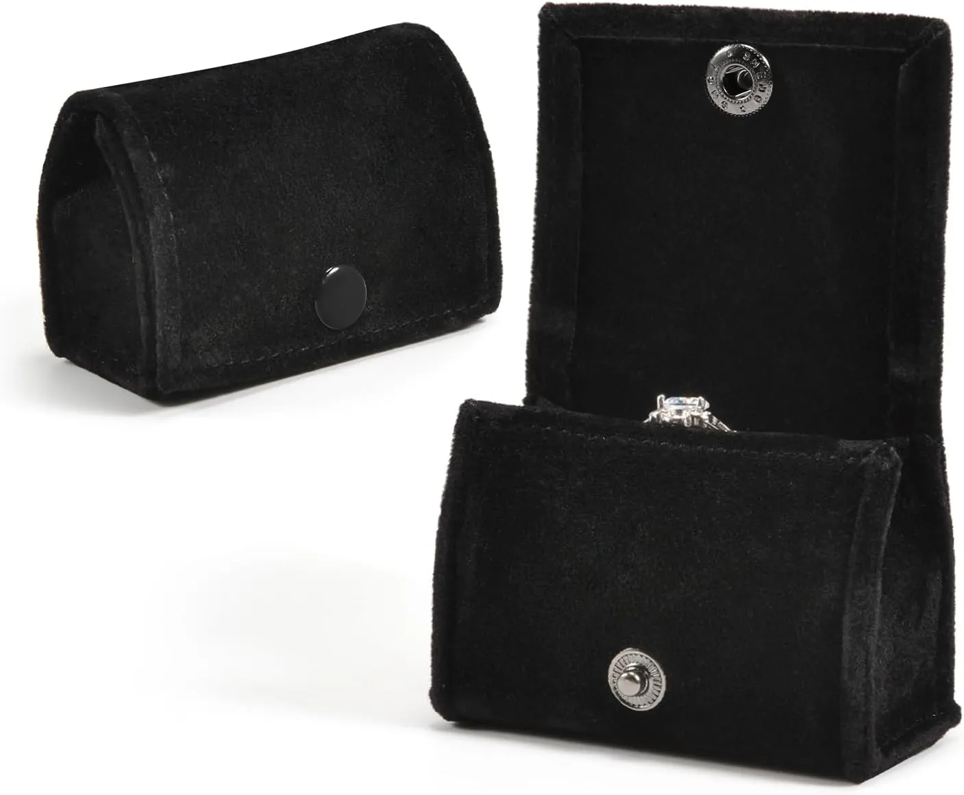 Compact Velvet Ring Box with Plush Interior and Exterior - Keep Your Rings Safe and Stylish On-The-Go Ideal Gift for Women Wife Mom Mother Daughter Best Friend Bestie Aunt Niece (Black)