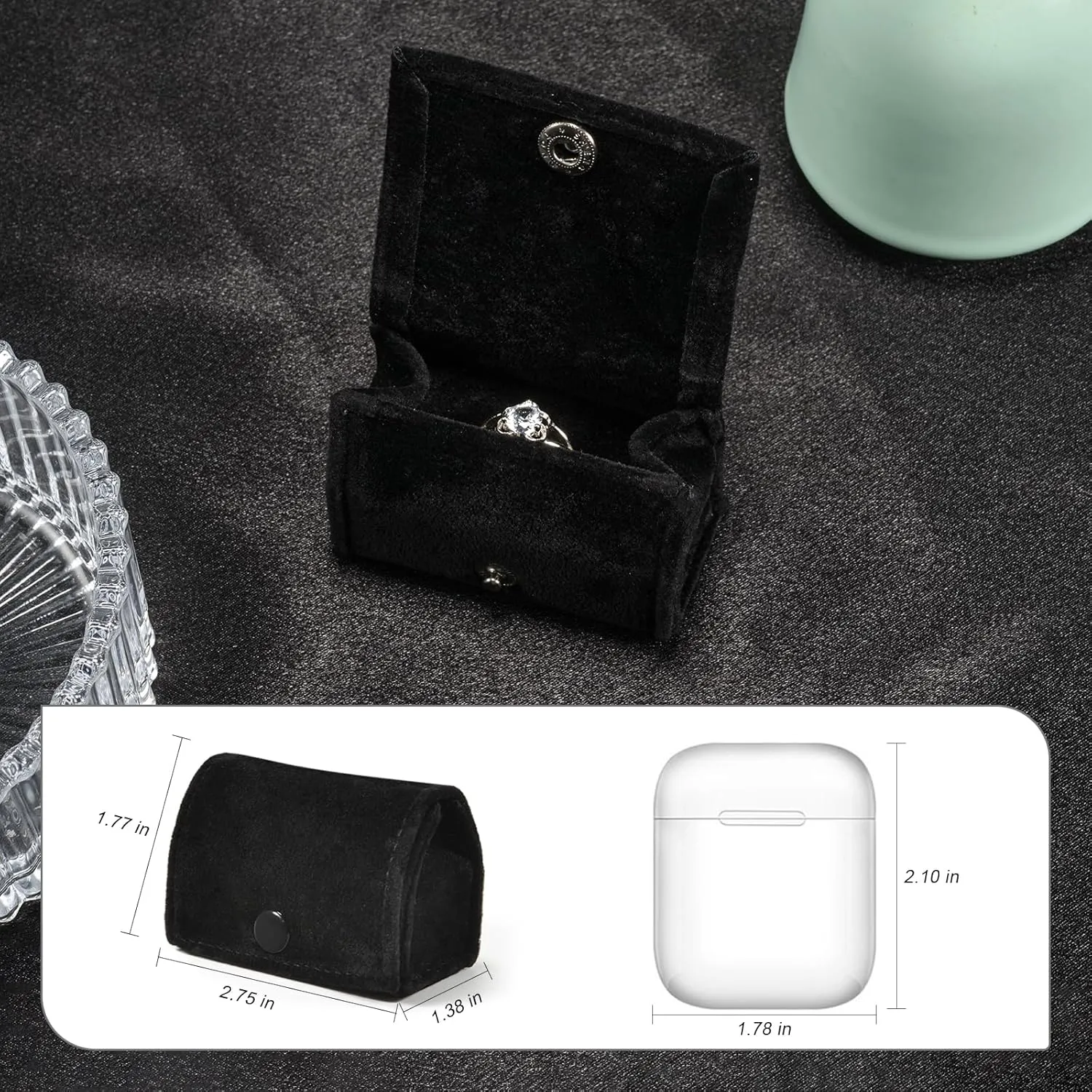 Compact Velvet Ring Box with Plush Interior and Exterior - Keep Your Rings Safe and Stylish On-The-Go Ideal Gift for Women Wife Mom Mother Daughter Best Friend Bestie Aunt Niece (Black)