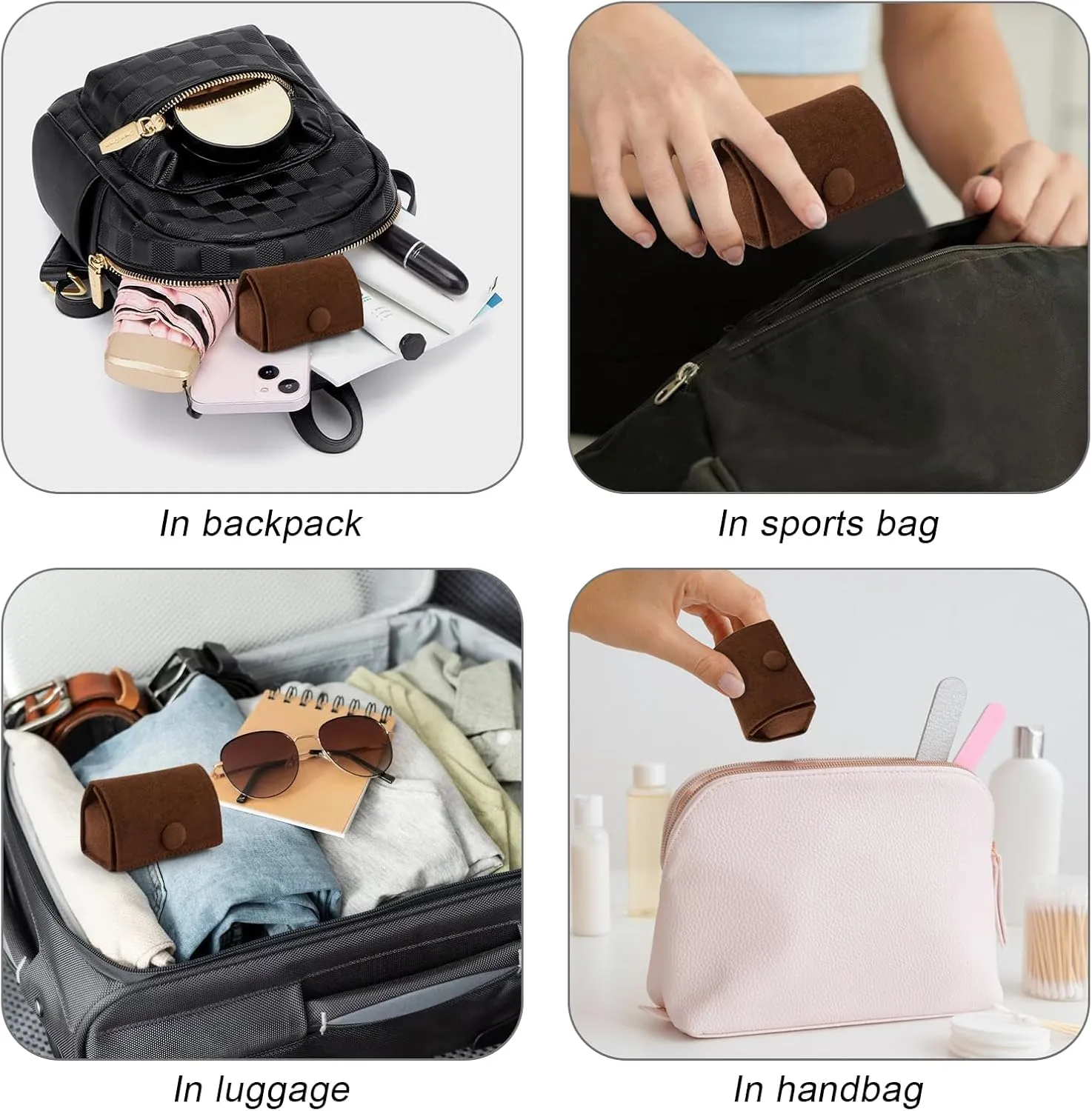 Compact Velvet Ring Box with Plush Interior and Exterior - Keep Your Rings Safe and Stylish On-The-Go Ideal Gift for Women Wife Mom Mother Daughter Best Friend Bestie Aunt Niece (Brown)