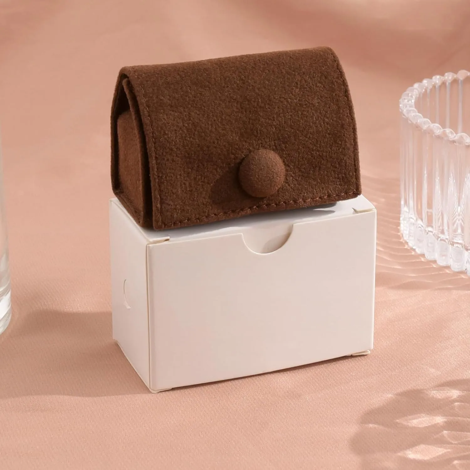 Compact Velvet Ring Box with Plush Interior and Exterior - Keep Your Rings Safe and Stylish On-The-Go Ideal Gift for Women Wife Mom Mother Daughter Best Friend Bestie Aunt Niece (Brown)
