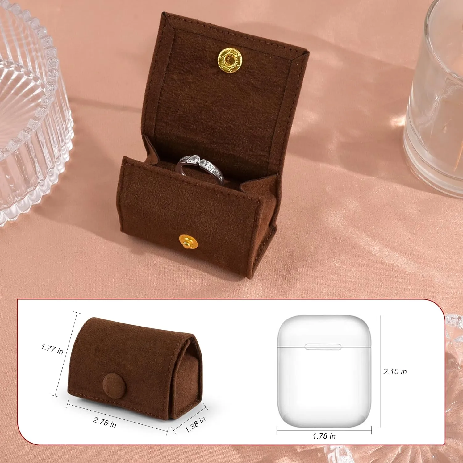 Compact Velvet Ring Box with Plush Interior and Exterior - Keep Your Rings Safe and Stylish On-The-Go Ideal Gift for Women Wife Mom Mother Daughter Best Friend Bestie Aunt Niece (Brown)