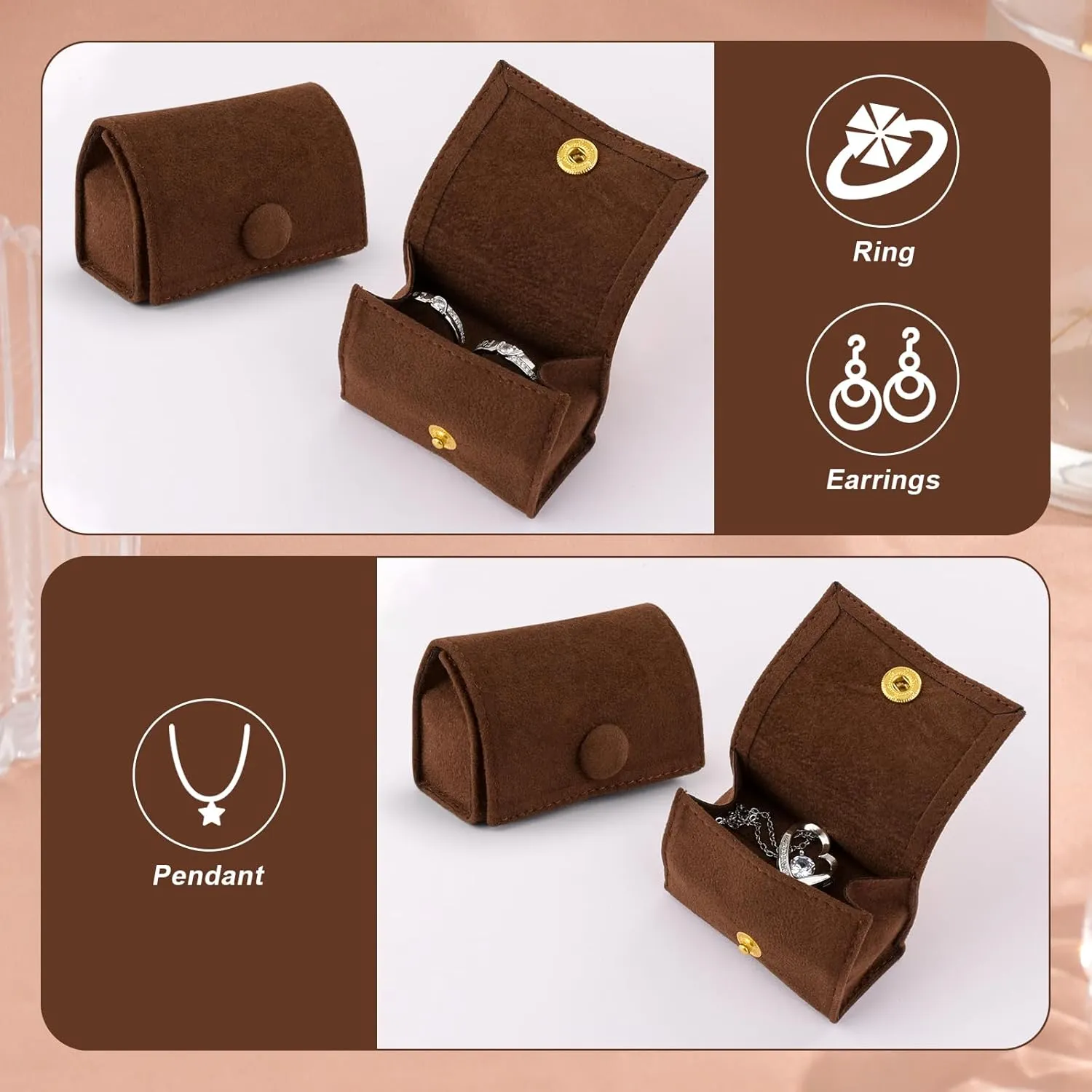 Compact Velvet Ring Box with Plush Interior and Exterior - Keep Your Rings Safe and Stylish On-The-Go Ideal Gift for Women Wife Mom Mother Daughter Best Friend Bestie Aunt Niece (Brown)