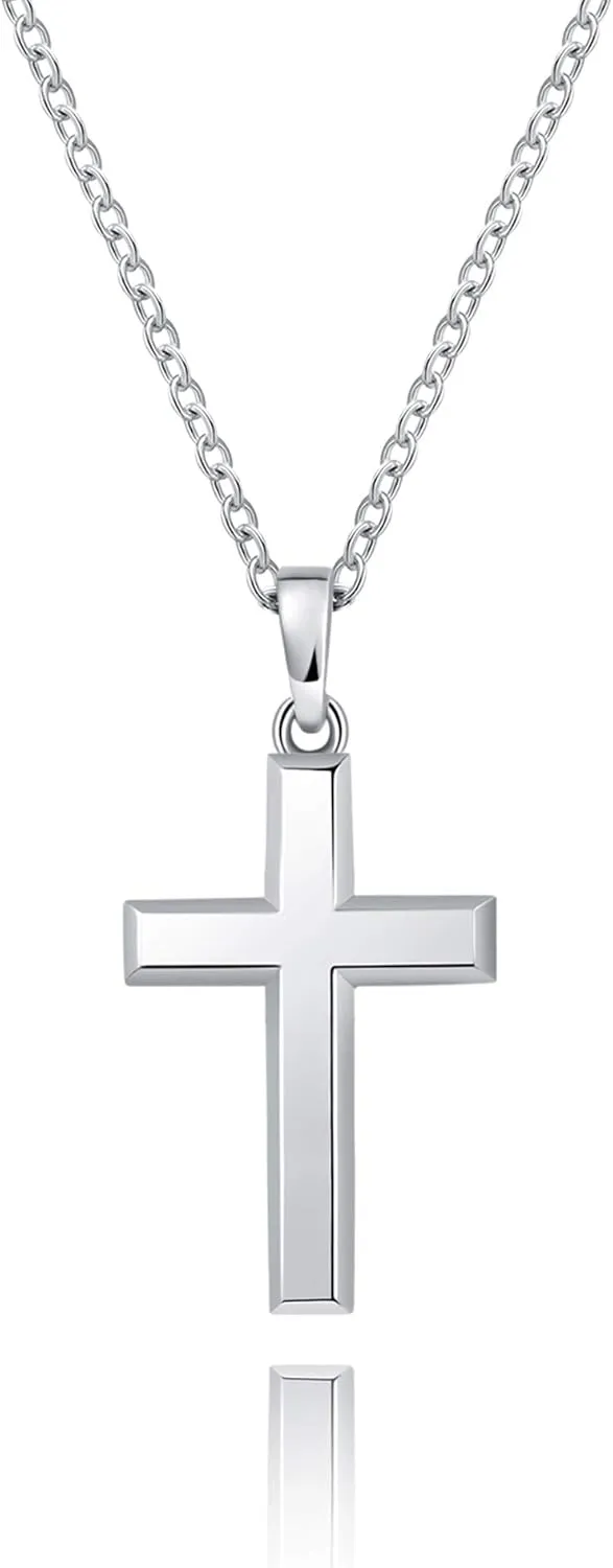 Cool Cross Pendant Necklace Classic High Polish Sterling Silver Shiny Cross Pendant Long Necklace for Men/Women