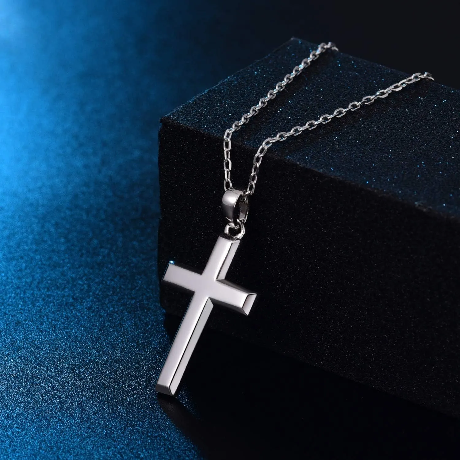 Cool Cross Pendant Necklace Classic High Polish Sterling Silver Shiny Cross Pendant Long Necklace for Men/Women