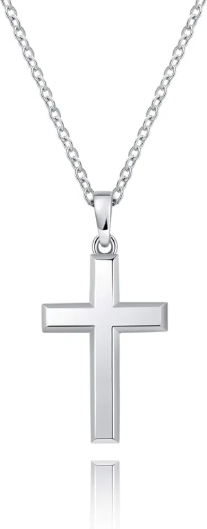 Cool Cross Pendant Necklace Classic High Polish Sterling Silver Shiny Cross Pendant Long Necklace for Men/Women
