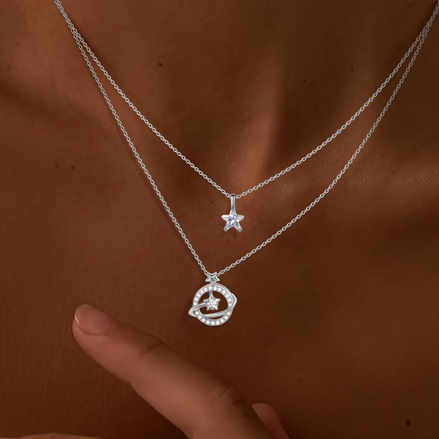 Copper Alloy 14K Gold Plated | 14K Platinum Plated Necklace for Women Double Layer Pendant Necklace Fashionable Multi-Layer Jewelry