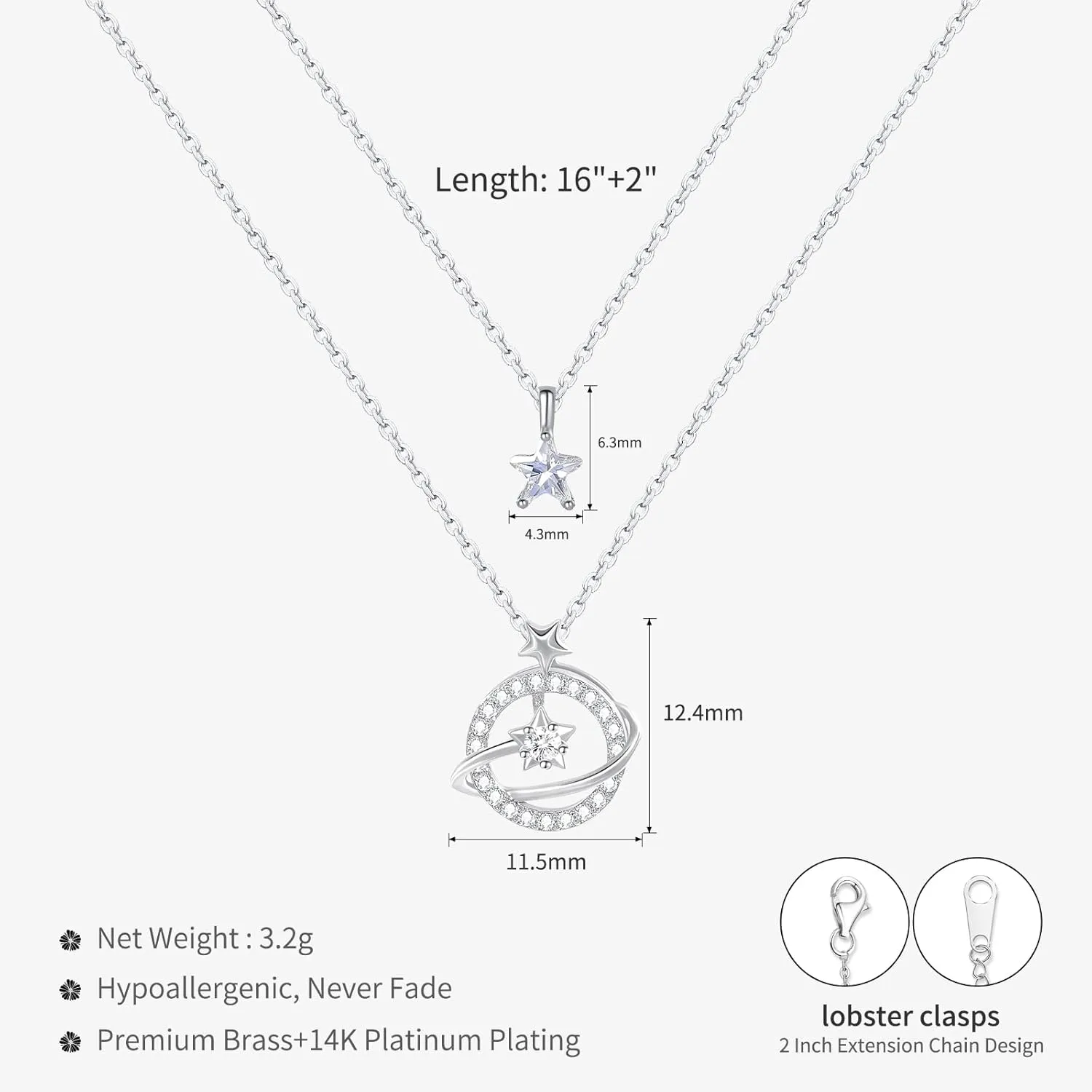 Copper Alloy 14K Gold Plated | 14K Platinum Plated Necklace for Women Double Layer Pendant Necklace Fashionable Multi-Layer Jewelry