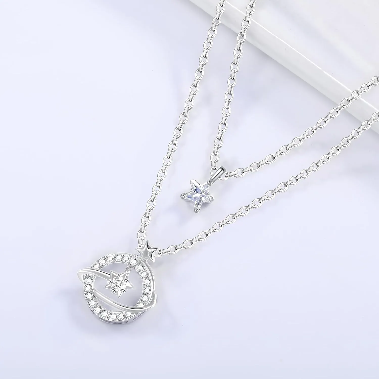Copper Alloy 14K Gold Plated | 14K Platinum Plated Necklace for Women Double Layer Pendant Necklace Fashionable Multi-Layer Jewelry