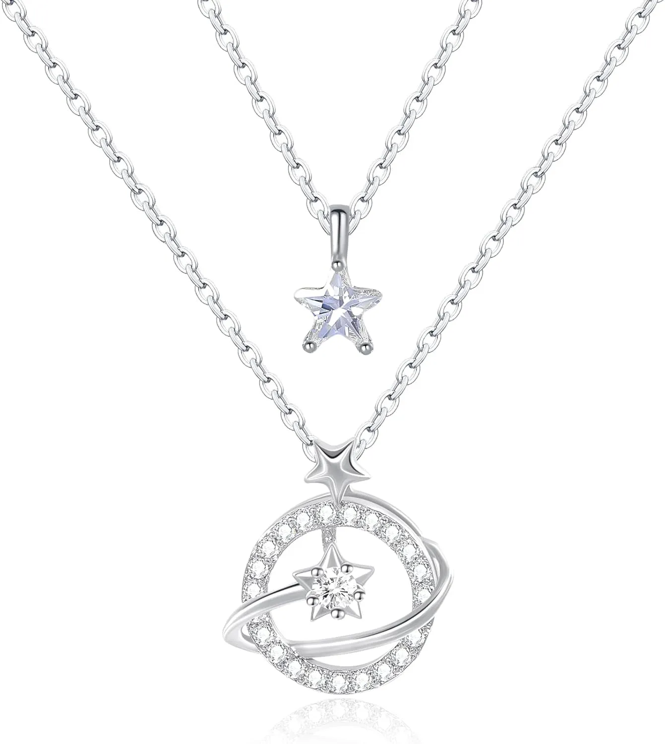 Copper Alloy 14K Gold Plated | 14K Platinum Plated Necklace for Women Double Layer Pendant Necklace Fashionable Multi-Layer Jewelry