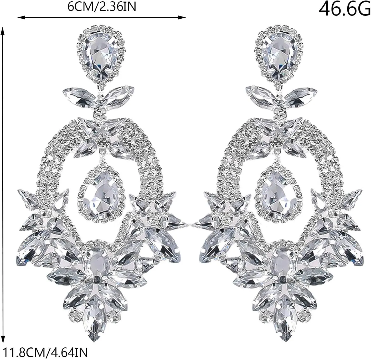 Costume Silver Large Rhinestone Earrings Dangling Trendy Bling Oversized Statement Earrings For Women Formal