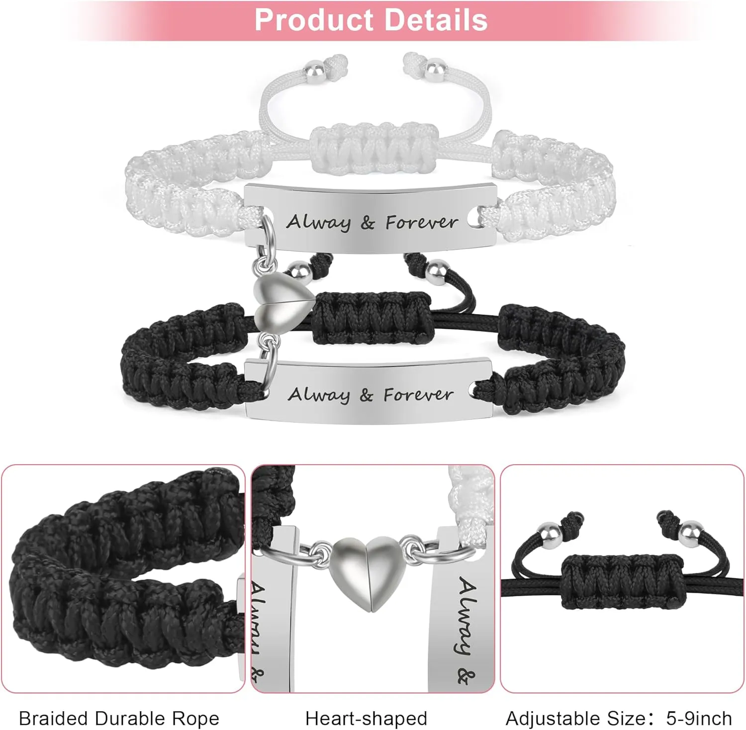 Couple Matching Bracelets for Bf and Gf, Best Friend Friendship Relationship Bracelet, Adjustable Stretch Bracelets Jewelry for Him and Her