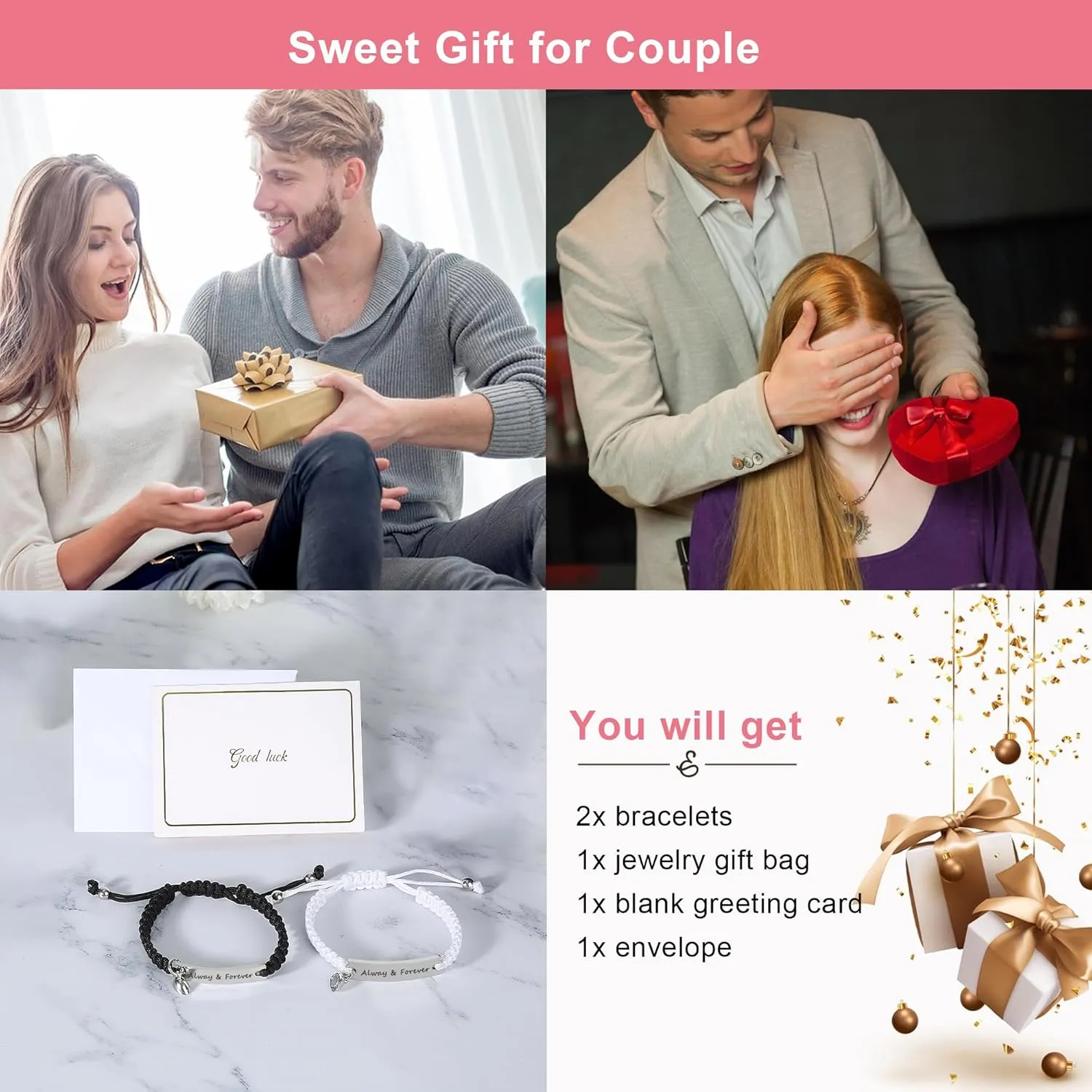 Couple Matching Bracelets for Bf and Gf, Best Friend Friendship Relationship Bracelet, Adjustable Stretch Bracelets Jewelry for Him and Her