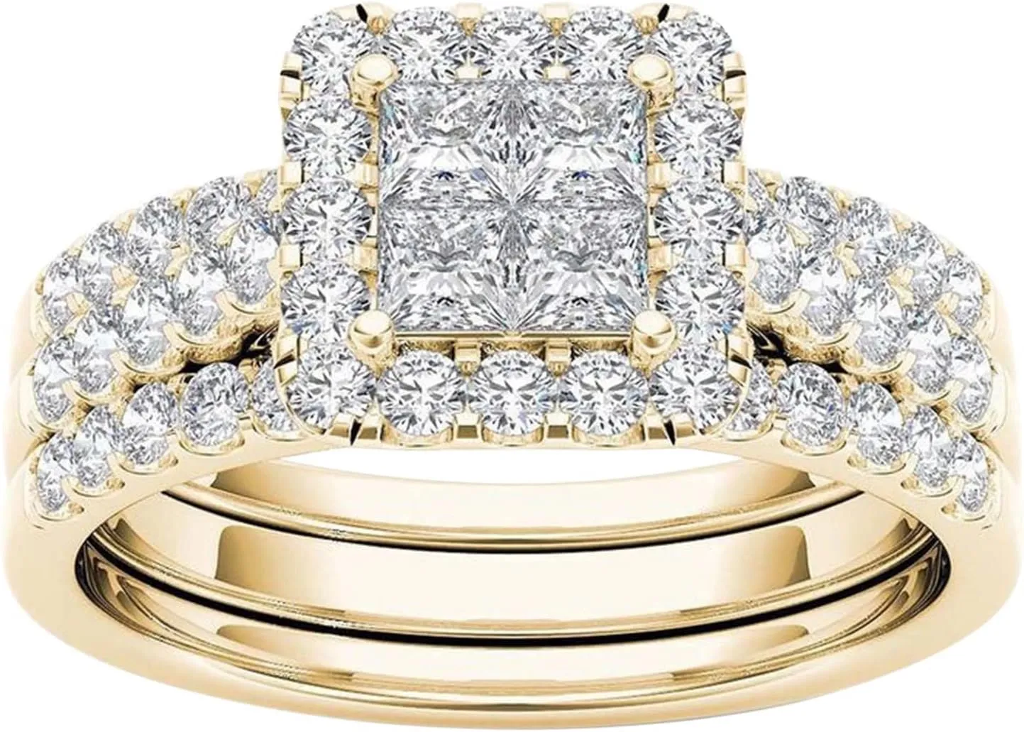 Couple Rings Inlaid Gold-Plated Jewelry Classic Zircon Ring Rings (Gold-2, 7)