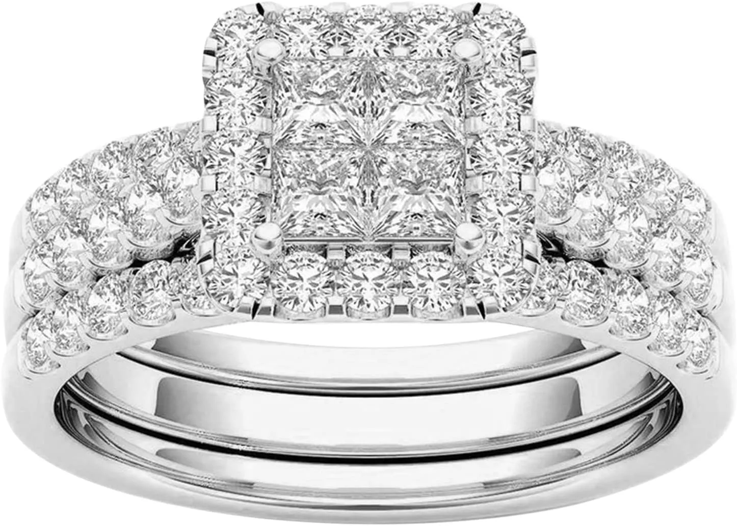 Couple Rings Inlaid Gold-Plated Jewelry Classic Zircon Ring Rings (Silver-2, 6)