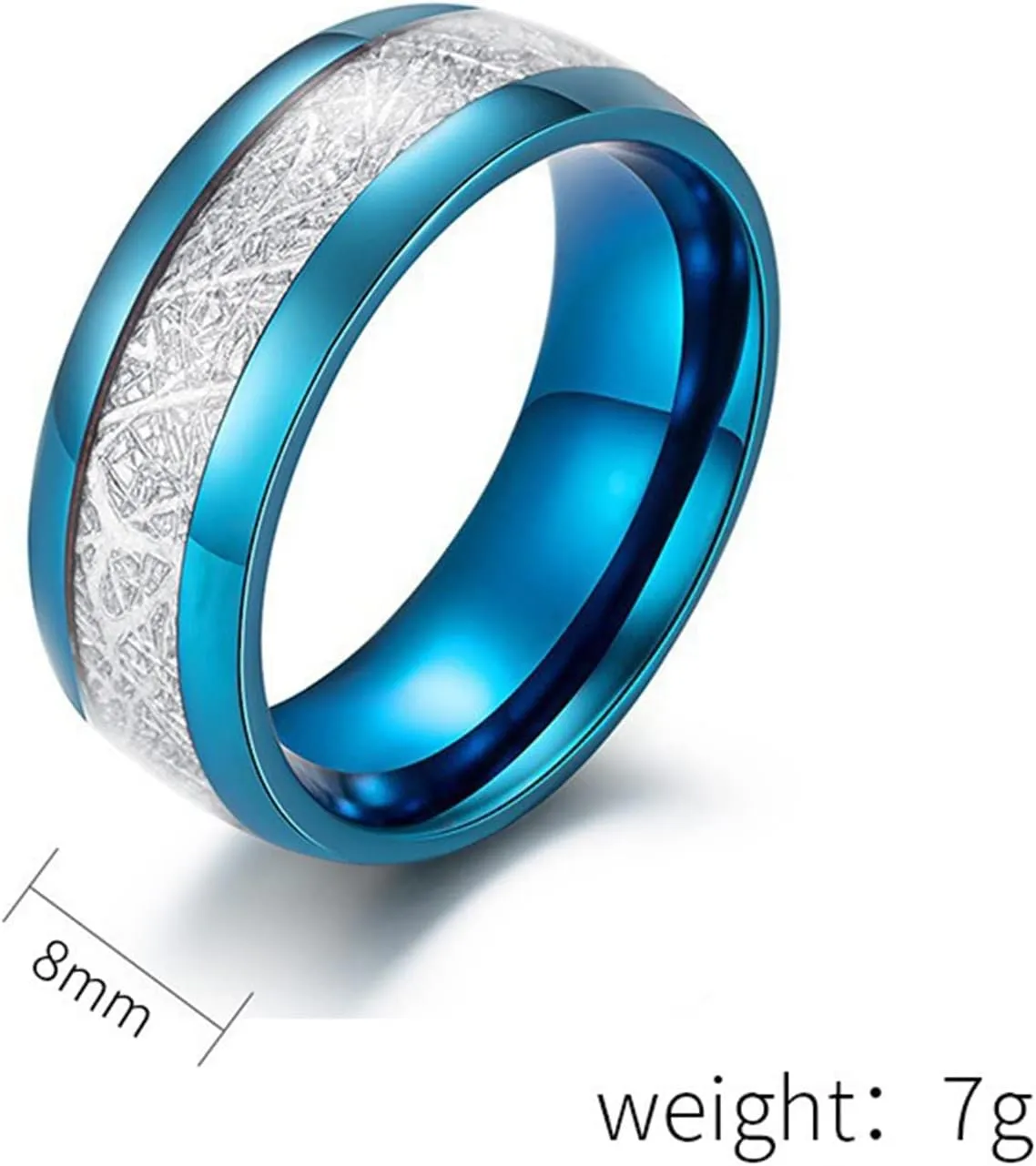 Couple Rings Stainless Steel Promise, Couples Rings Wedding Size 7-12 8MM Blue Ring with Silvers