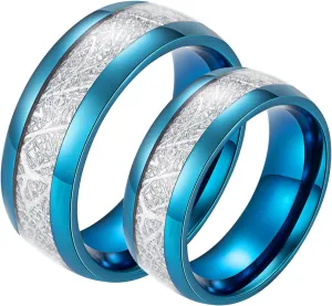 Couple Rings Stainless Steel Promise, Couples Rings Wedding Size 7-12 8MM Blue Ring with Silvers