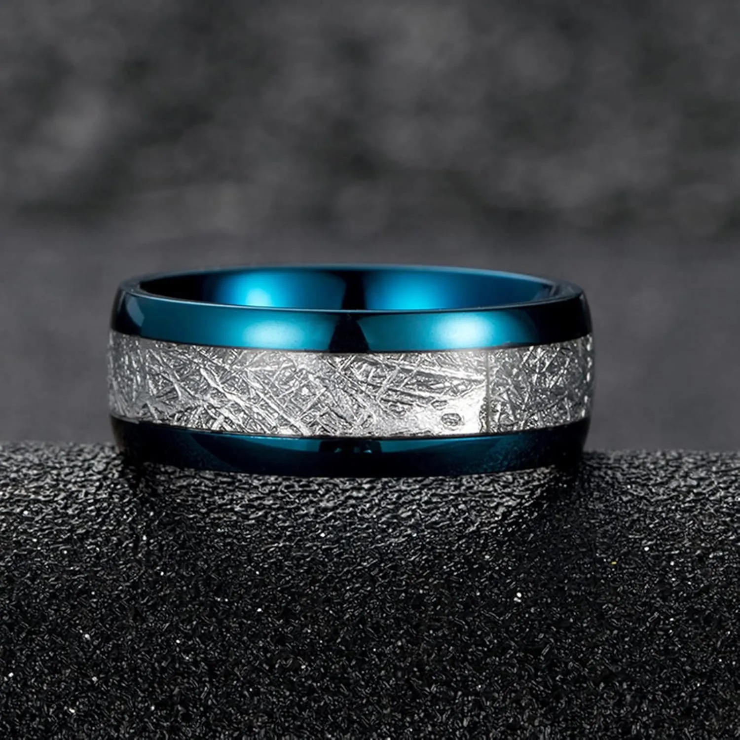 Couple Rings Stainless Steel Promise, Couples Rings Wedding Size 7-12 8MM Blue Ring with Silvers