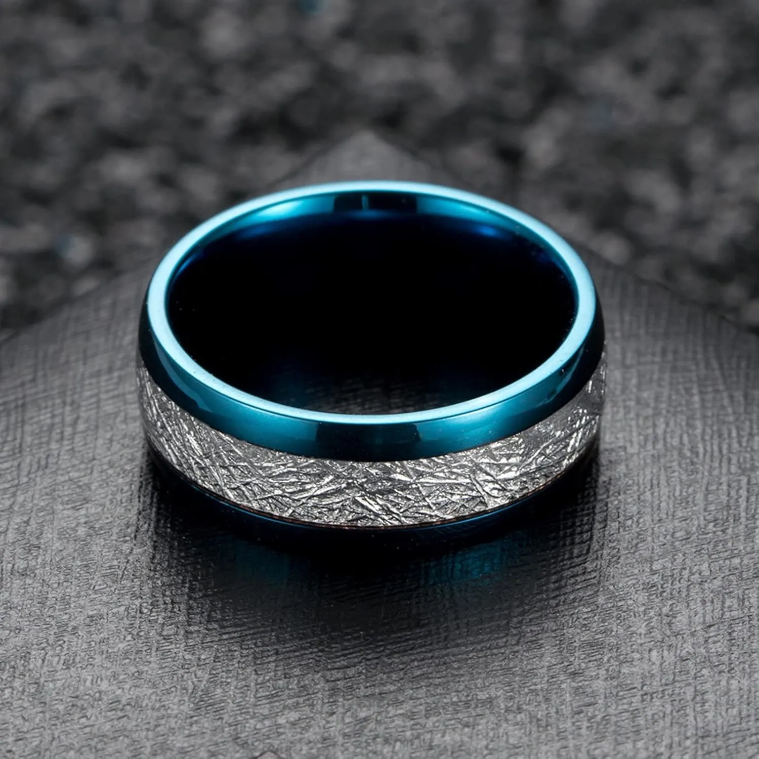 Couple Rings Stainless Steel Promise, Couples Rings Wedding Size 7-12 8MM Blue Ring with Silvers
