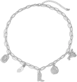 Cowboy Boots Hat Charm Necklace for Women Men Retro Western Style Cowgirl Irregular Pearl Coin Horse Dainty Boho Pendant Paperclip Chain Choker Vintage Country Rodeo Outfit Fashion Jewelry Gifts
