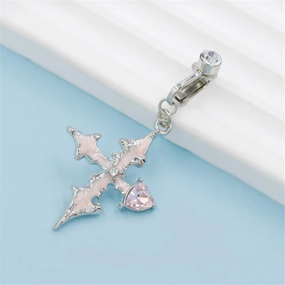 Cross Dangle Fake Belly Button Rings for Women CZ Heart Non-Piercing Belly Navel Rings Clip On Belly Jewelry Dainty Fake Body Piercing Jewelry