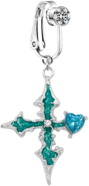 Cross Dangle Fake Belly Button Rings for Women CZ Heart Non-Piercing Belly Navel Rings Clip On Belly Jewelry Dainty Fake Body Piercing Jewelry