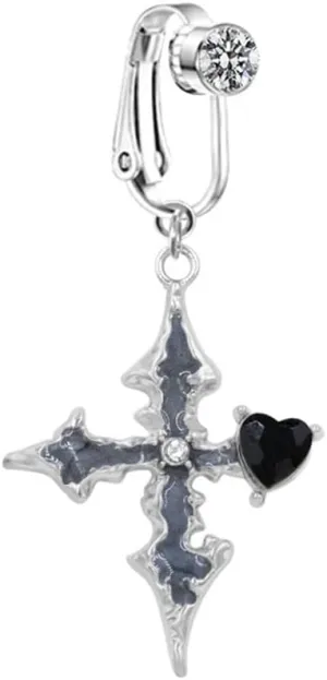 Cross Dangle Fake Belly Button Rings for Women CZ Heart Non-Piercing Belly Navel Rings Clip On Belly Jewelry Dainty Fake Body Piercing Jewelry