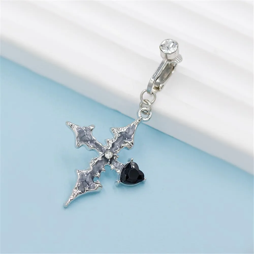 Cross Dangle Fake Belly Button Rings for Women CZ Heart Non-Piercing Belly Navel Rings Clip On Belly Jewelry Dainty Fake Body Piercing Jewelry