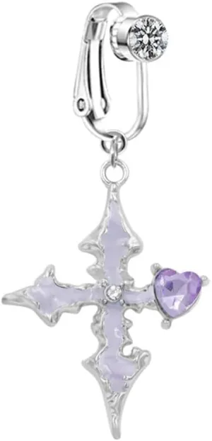 Cross Dangle Fake Belly Button Rings for Women CZ Heart Non-Piercing Belly Navel Rings Clip On Belly Jewelry Dainty Fake Body Piercing Jewelry