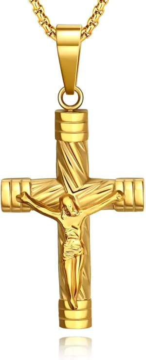 Cross Necklace for Men 18K Gold Plated Crucifix Pendant Crucifix Necklace Religious Cross Jewelry Gifts for Father Boyfriends