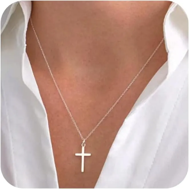 Cross Necklace for Woman Small Cross Pendant Choker Shiny Trendy Silver Cross Necklace Christian Jewelry for Woman Gift