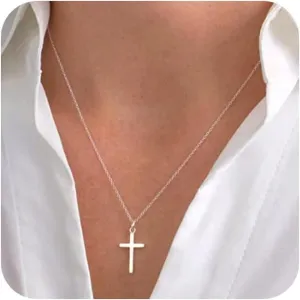 Cross Necklace for Woman Small Cross Pendant Choker Shiny Trendy Silver Cross Necklace Christian Jewelry for Woman Gift