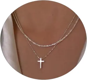 Cross Necklace for Women 14K Gold/Silver Plated Dainty Small Cross Pendant Choker Simple Trendy Cute Cross Charm Chain Necklace Faith Jewelry