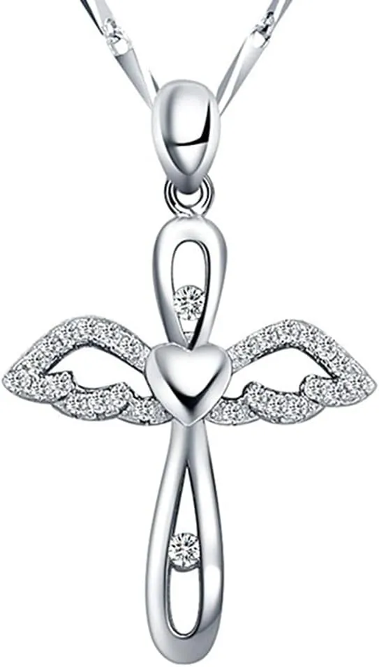 Cross Necklace for Women 925 Sterling Silver Shiny CZ Crystal Diamond Pendant Chain Heart Infinity Jewelry Women Girls