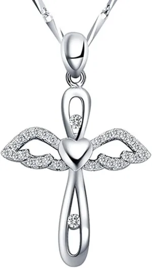 Cross Necklace for Women 925 Sterling Silver Shiny CZ Crystal Diamond Pendant Chain Heart Infinity Jewelry Women Girls