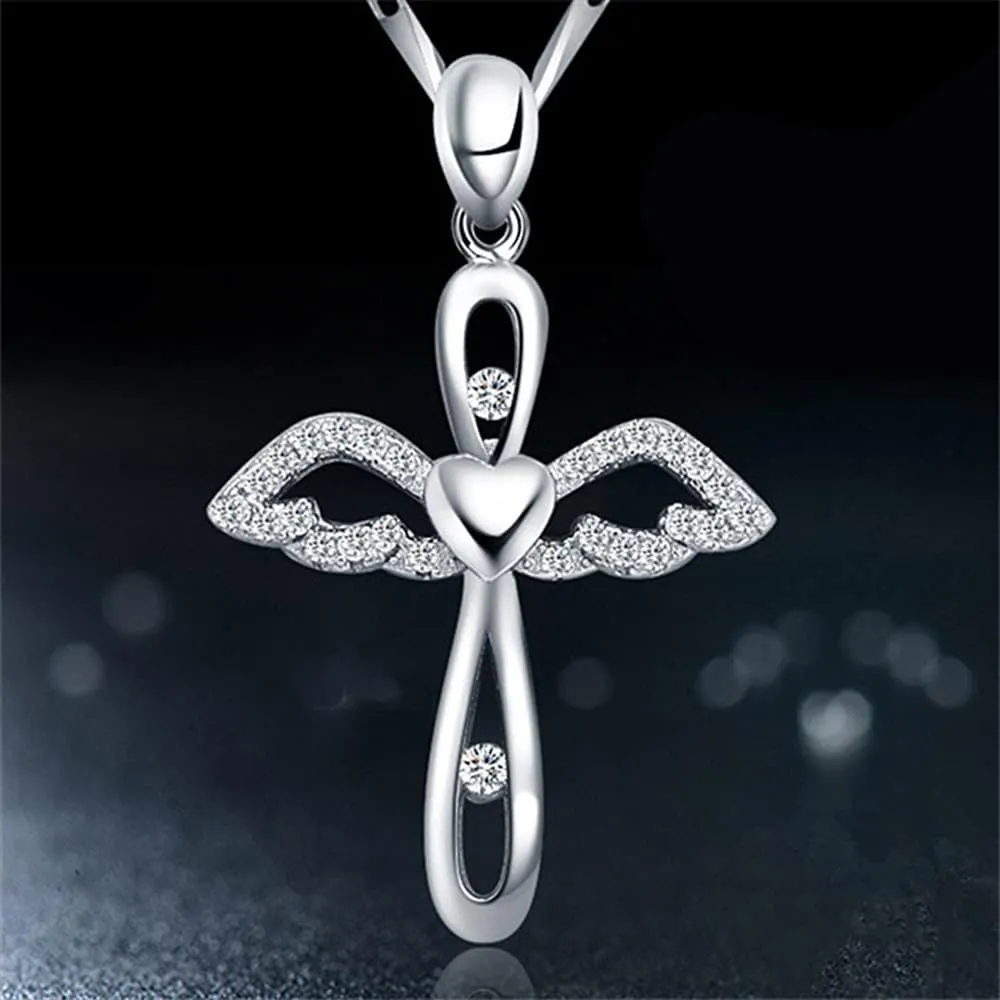 Cross Necklace for Women 925 Sterling Silver Shiny CZ Crystal Diamond Pendant Chain Heart Infinity Jewelry Women Girls