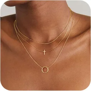 Cross Necklace for Women, Dainty 14k Gold/Silver Plated Cross Necklaces for Women Trendy Small Cross Pendant Choker Charm Necklace Simple Faith Religious Jewelry