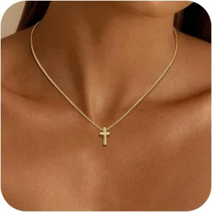 Cross Necklace for Women, Dainty 14k Gold/Silver Plated Cross Necklaces for Women Trendy Small Cross Pendant Choker Charm Necklace Simple Faith Religious Jewelry