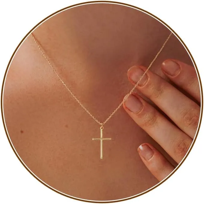 Cross Necklace for Women, Dainty 18K Gold Plated Small Cross Pendant Necklace Simple Gold Cross Necklaces for Women Trendy Gold Jewelry for Women Gift