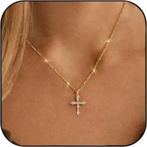 Cross Necklace for Women Trendy,Dainty 14K Gold Plated Cross Pendant Cute Choker Necklace Simple Sideway Cross Necklaces for Women Gold Jewelry Baptism Gifts