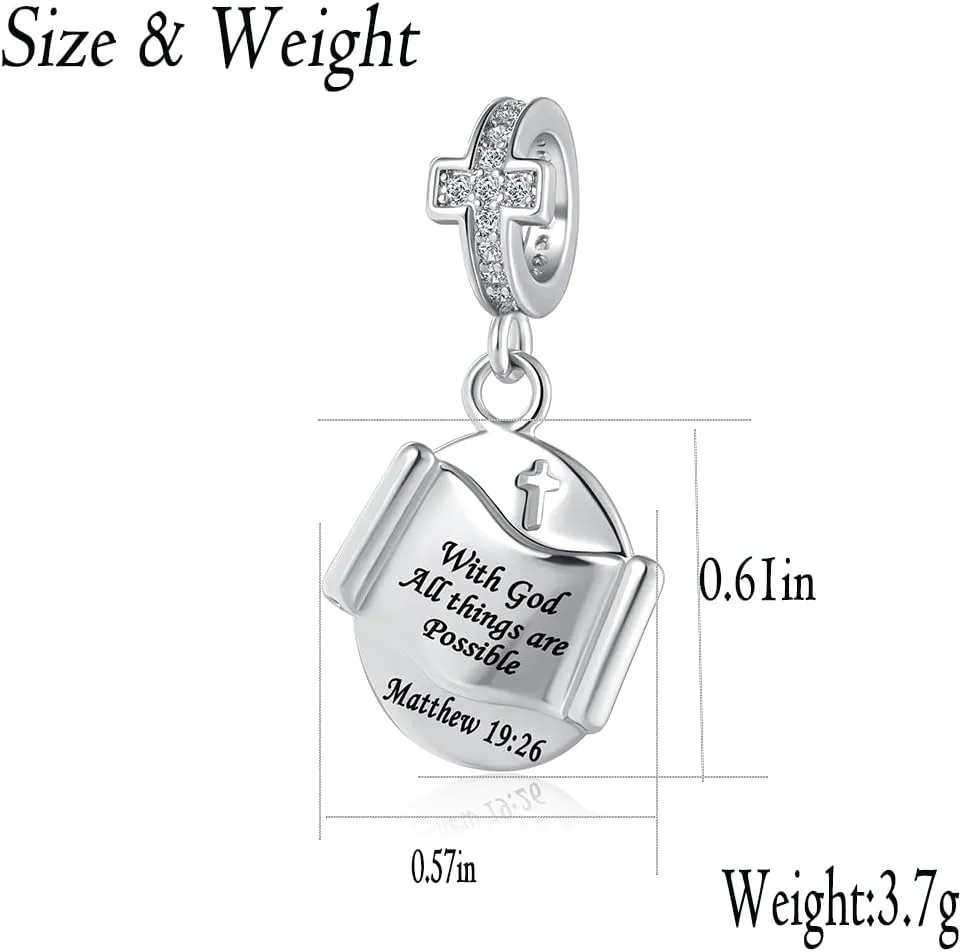 Cross Religious with God All Things are Possible Women's Bead Charms for Charm Bracelets