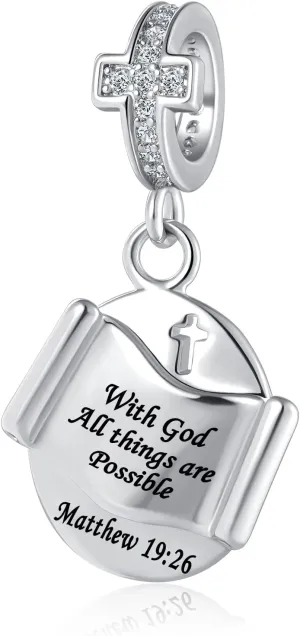 Cross Religious with God All Things are Possible Women's Bead Charms for Charm Bracelets