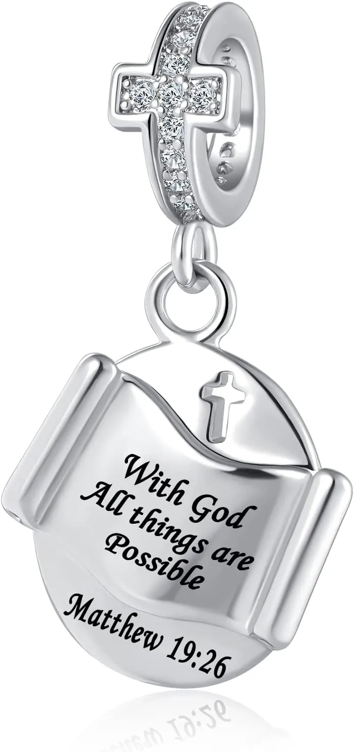 Cross Religious with God All Things are Possible Women's Bead Charms for Charm Bracelets