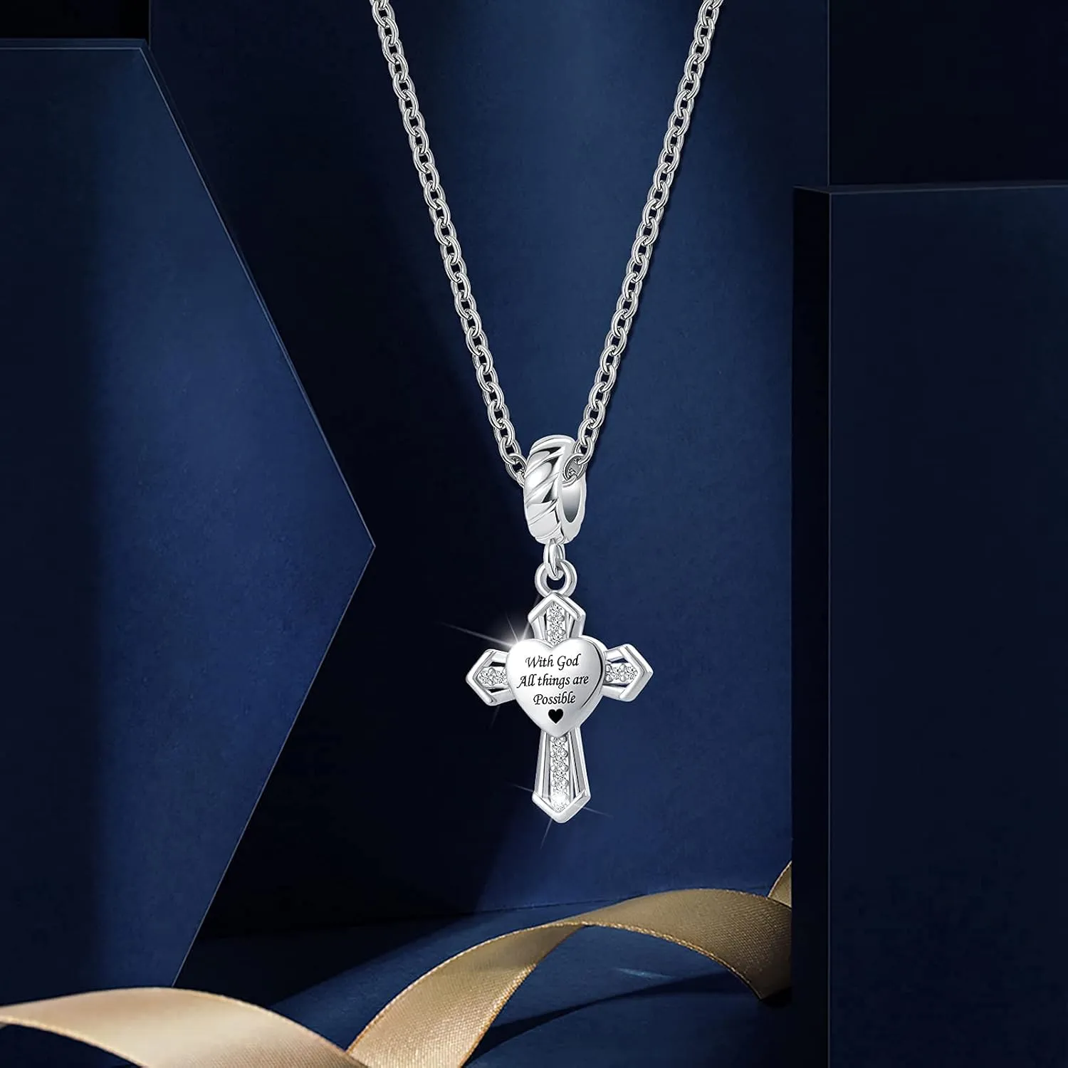 Cross Religious with God All Things are Possible Women's Bead Charms for Charm Bracelets