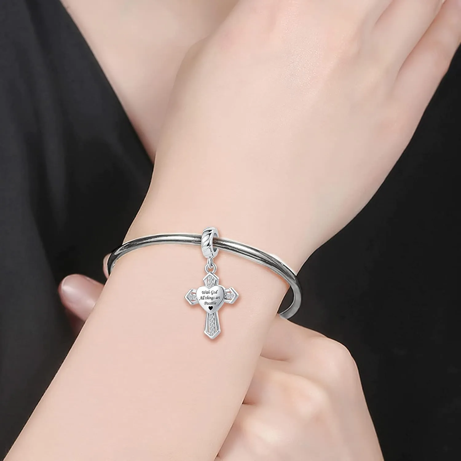 Cross Religious with God All Things are Possible Women's Bead Charms for Charm Bracelets