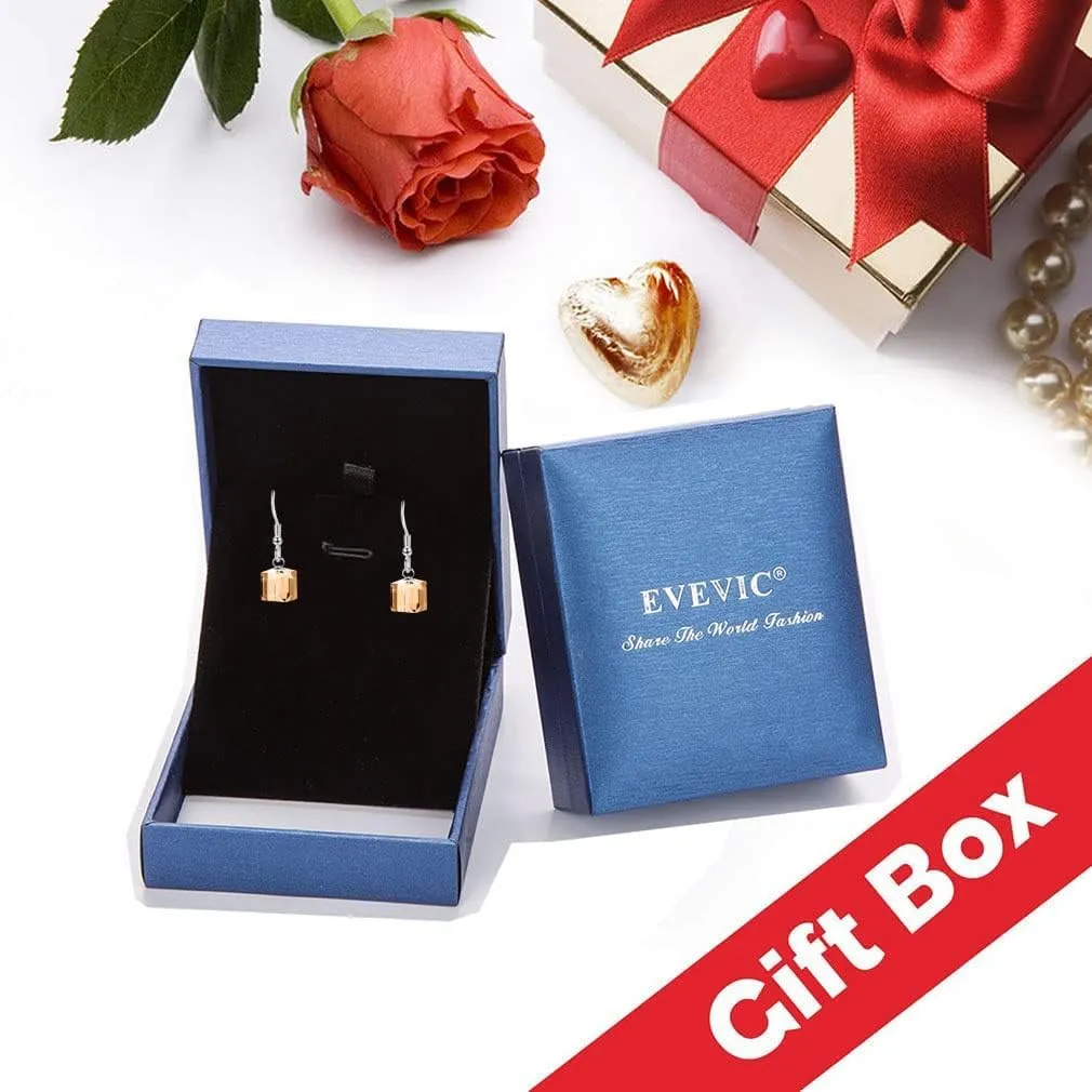 Cube Austrian Crystal Drop Long Dangle Earrings for Women 925 Sterling Silver Post Hypoallergenic Jewelry