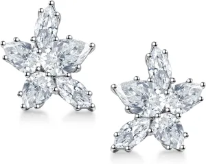 Cubic Zirconia Stud Earrings 925 Sterling Silver, Hypoallergenic Simulated Diamond Cluster Earrings for Women - Mother's Day/Birthday Gift for Wife Mom He